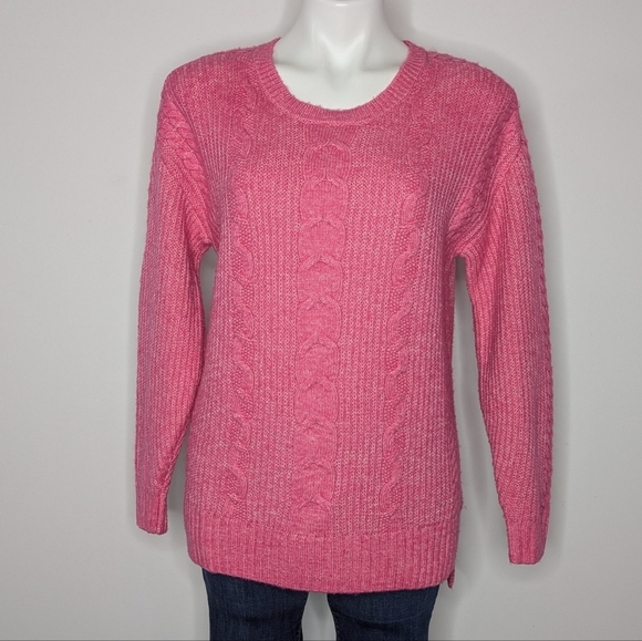 CAbi Sweaters - Cabi Pink Cable Knit Long Sleeve Cotton Blend Sweater XS
